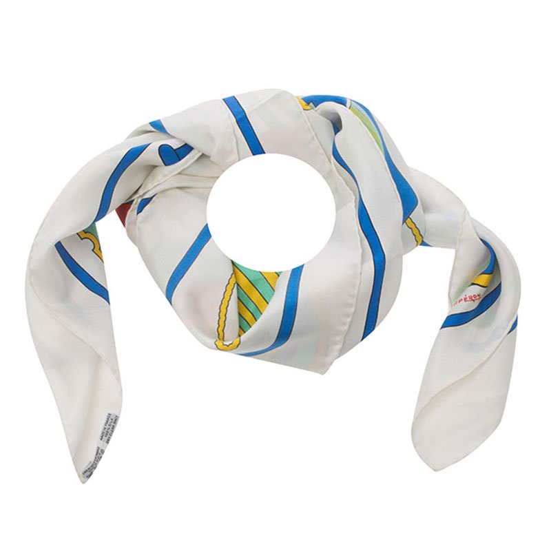 Pre Owned Hermes White Boat Printed Silk Thalassa Square Scarf