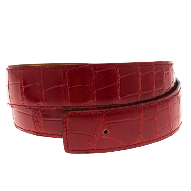 Hermes Red Porosus Crocodile Belt Strap 
