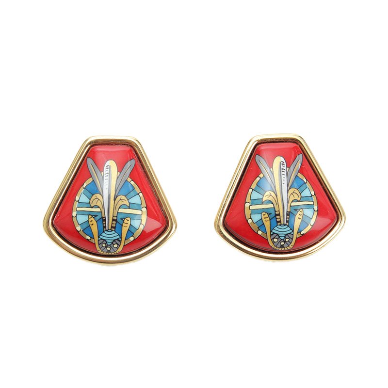 Pre Owned Hermes Vintage Red Cloisonne Clip On Earrings
