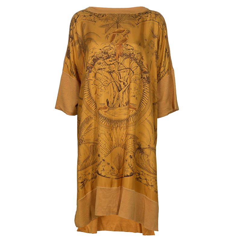 Hermes Orange Printed Silk Wool Dress OS Hermes | TLC
