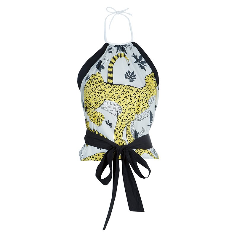 Hermes Printed Cotton Handkerchief Halter Tie-Up Top L
