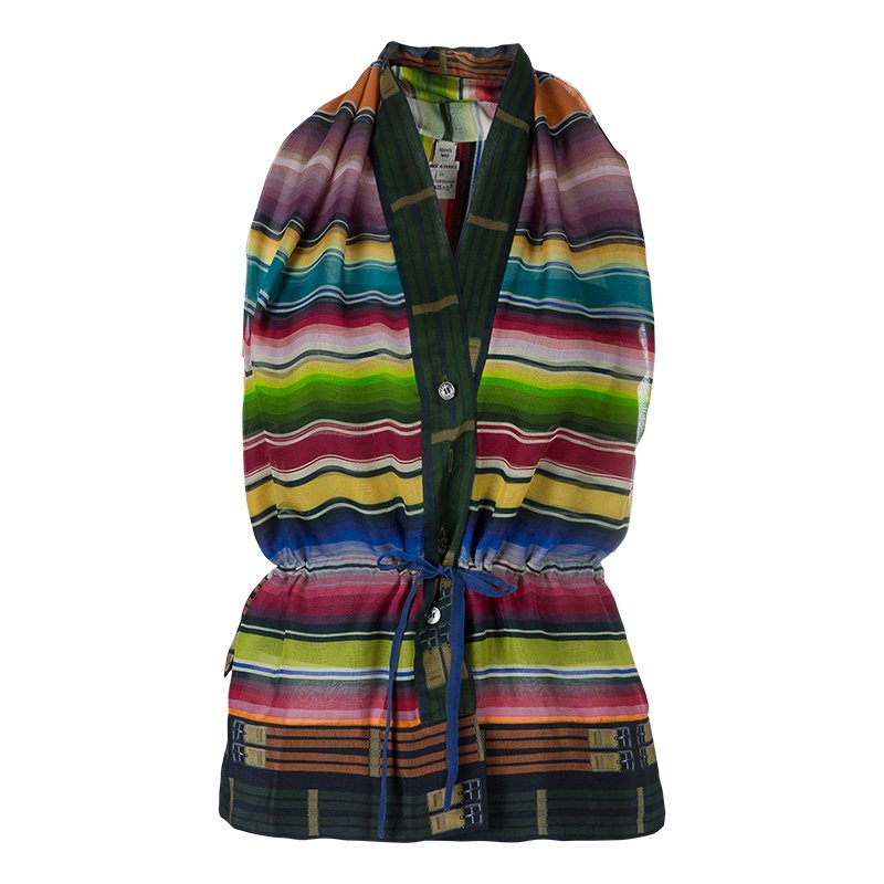 Hermes Multicolor Striped Sleeveless Silk Blouse S