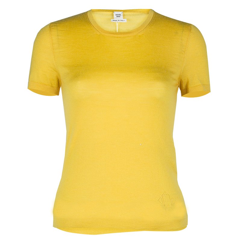 Pre Owned Hermes Canary Yellow Cashmere Knit Top S