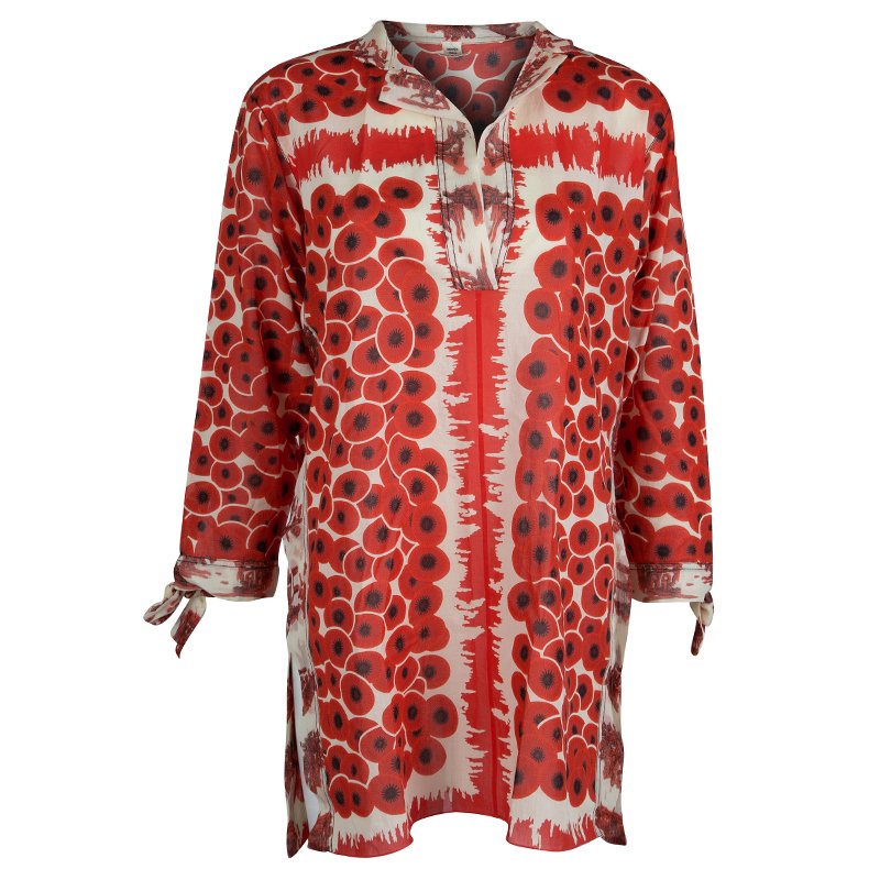Hermes Red Printed Cotton Long Sleeve Tunic M