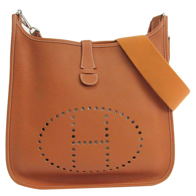 Pre Owned Hermes Gold Togo Leather Evelyne I GM Bag