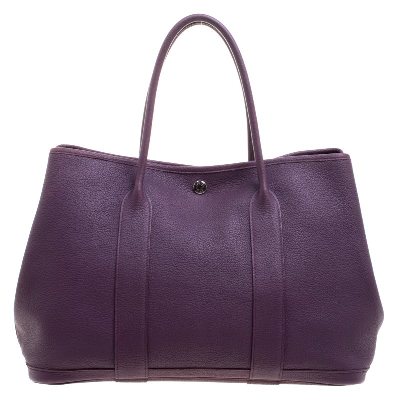 Hermes Purple Cassis Togo Leather Garden Party MM Tote