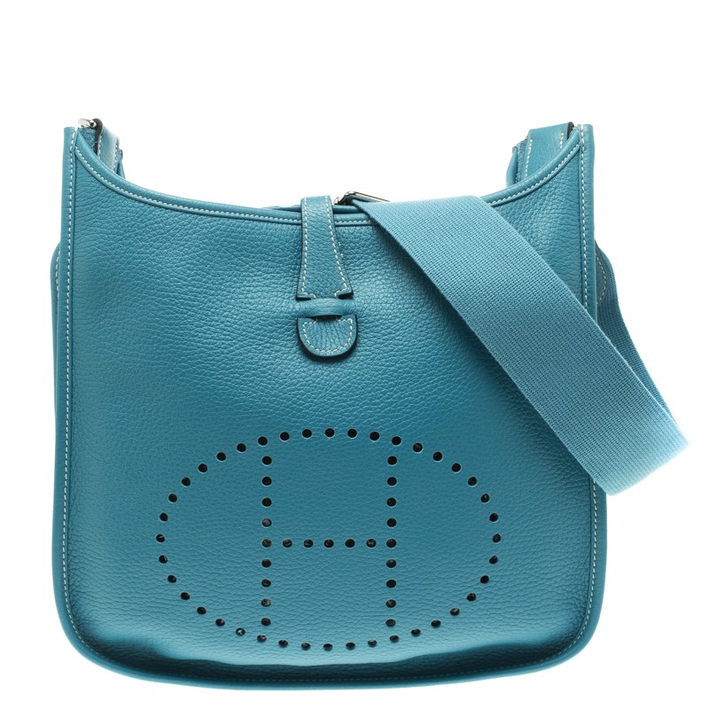 Hermes Bleu Lagon Togo Leather Evelyne III PM Bag Hermes