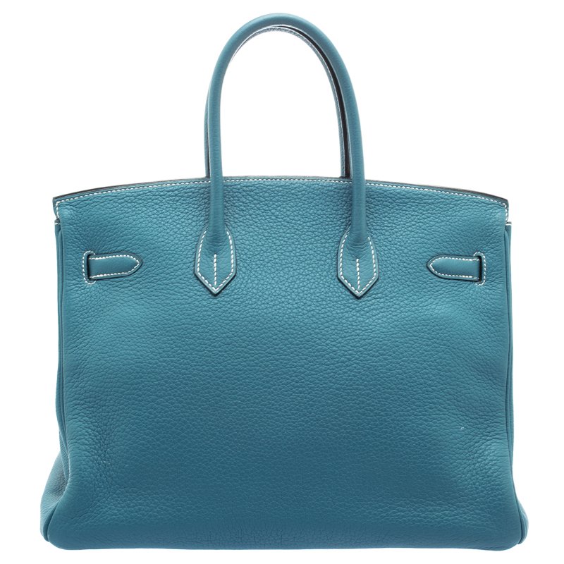 Hermes Blue Azure Clemence Leather Palladium Hardware Birkin 35 Bag