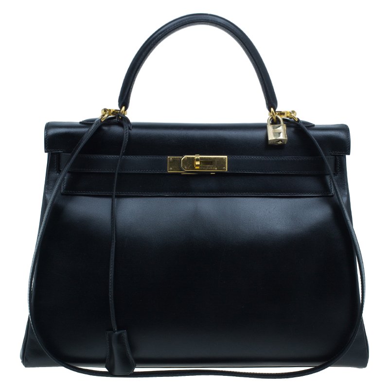 Hermes Noir Togo Calfskin 35cm Kelly Tote