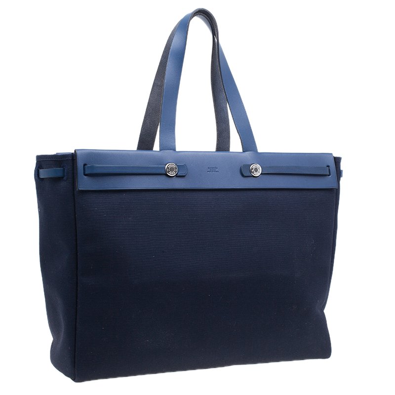 HERMES Navy Blue Herbag Cabas GM 2 in 1 Shoulder bag Hermes