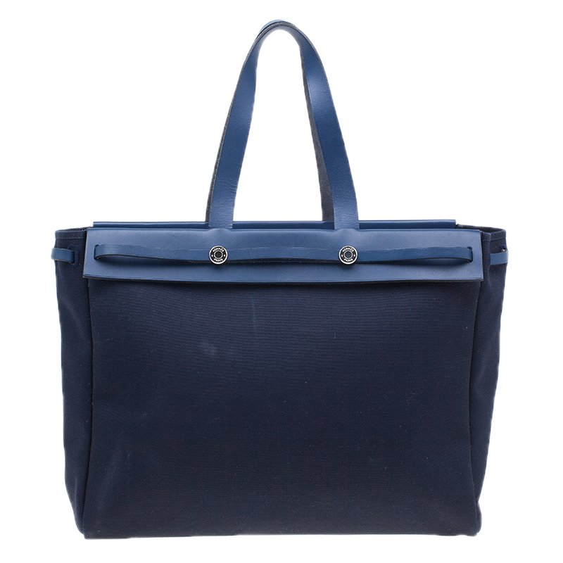 Hermès Herm��s Herbag Cabas bag in navy blue canvas two sizes ���F2002  Cloth ref.512159 - Joli Closet