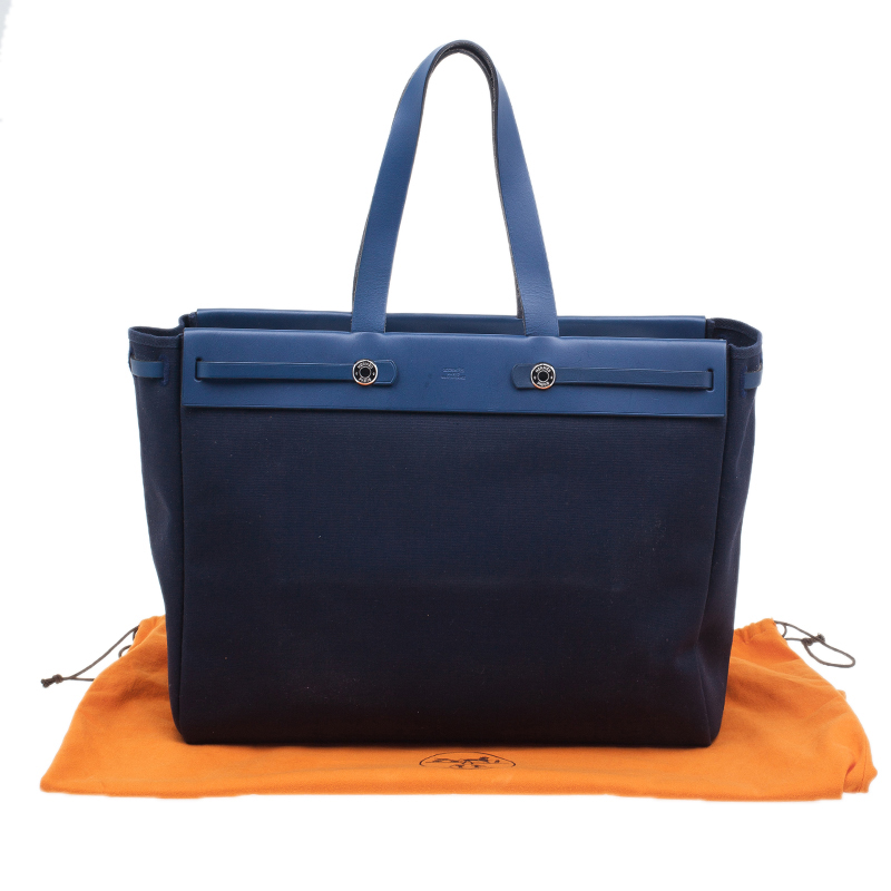 Hermès Herbag Cabas Navy Toile Gm 40cm 2-in-1 7hz0904 Blue Canvas Tote For  Sale at 1stDibs