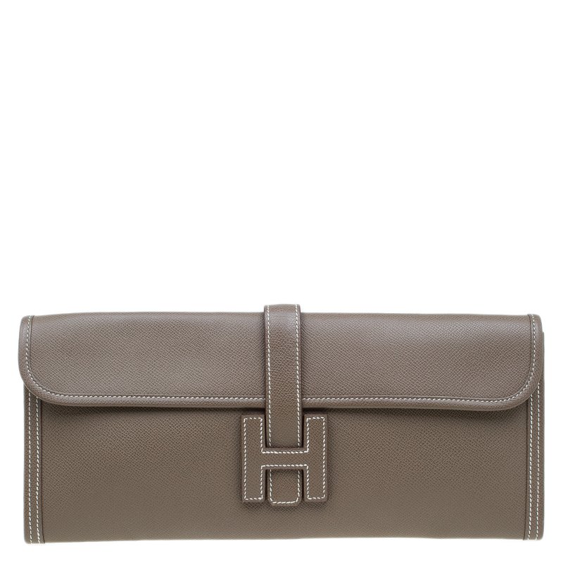 Pre Owned Hermes Brown Epsom Leather Jige Clutch