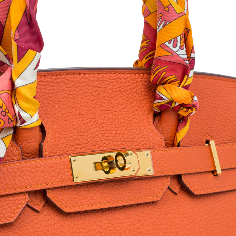Hermes Orange Togo Leather Gold Hardware Birkin 30 Bag with Twilly ...