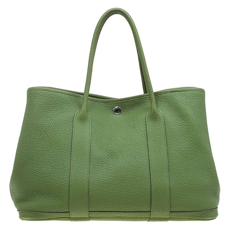 Pre Owned Hermes Green Pelouse Togo Leather Garden Party MM Tote