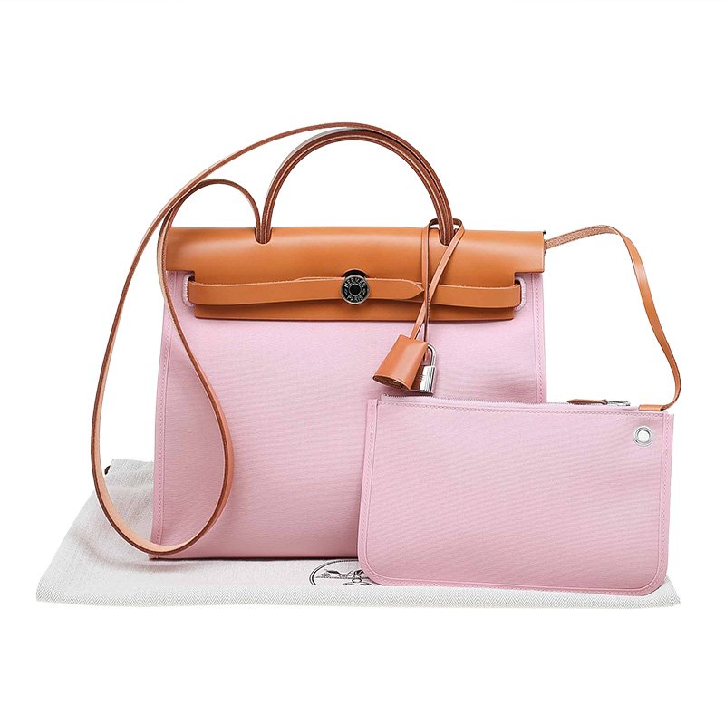 Hermes Pink Canvas Vacheta Leather Herbag Zip 31 Bag