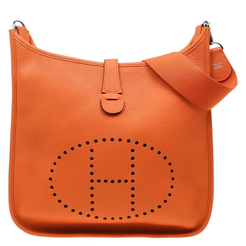 Hermes Orange Clemence Leather Evelyne 