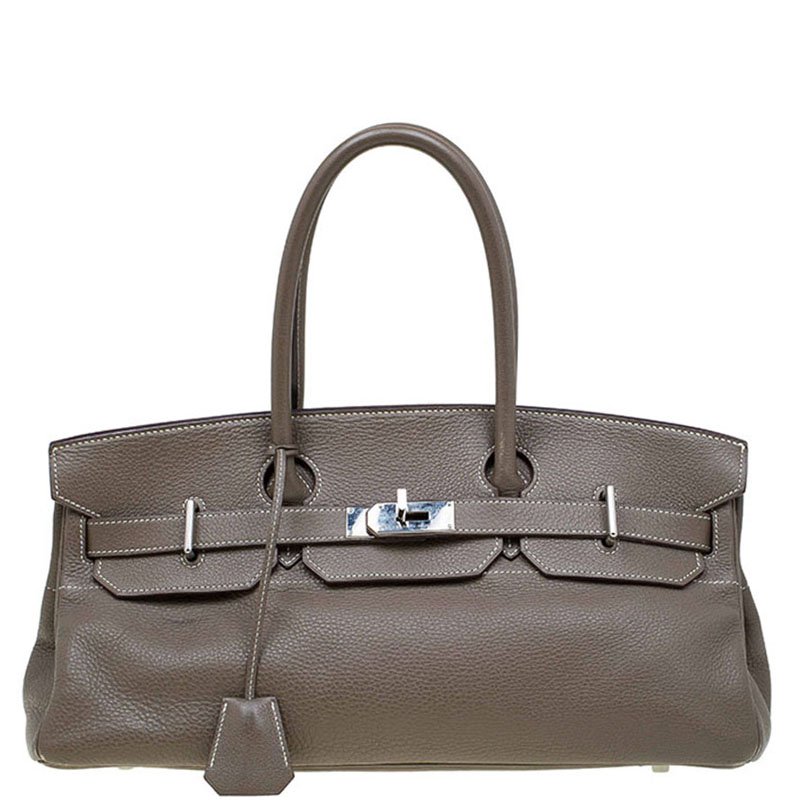 Hermes Etain Clemence Leather Palladium Hardware Shoulder Birkin 42 Bag