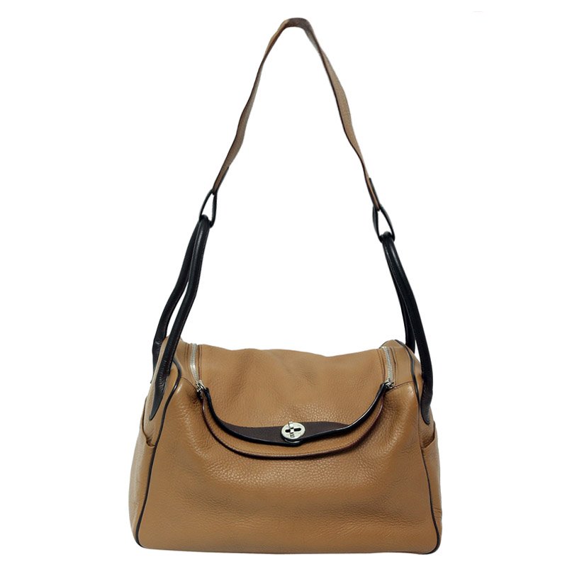 Pre Owned Hermes Brown Clemence Leather Lindy 34 Bag