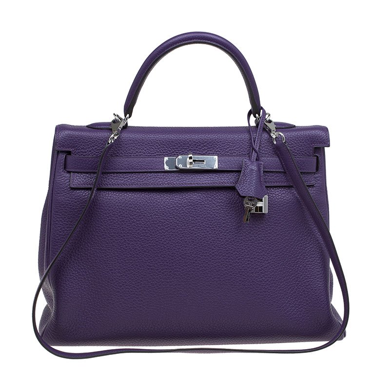 Hermes Kelly Handbag Purple Clemence with Palladium Hardware 32 Purple  4766138