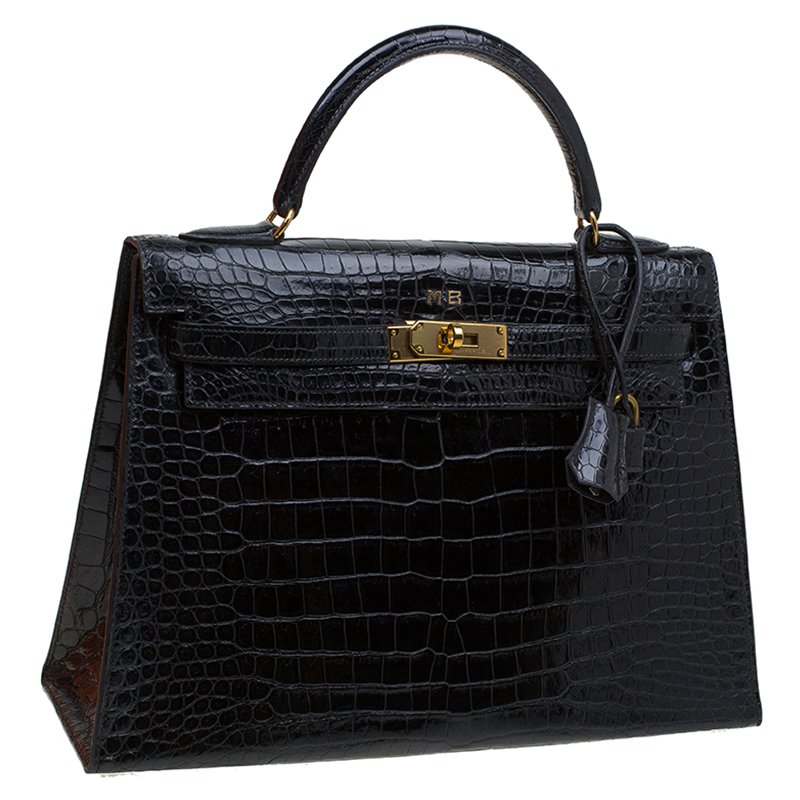 Hermes Black Crocodile Vintage Gold Hardware Kelly Ier 32 Bag