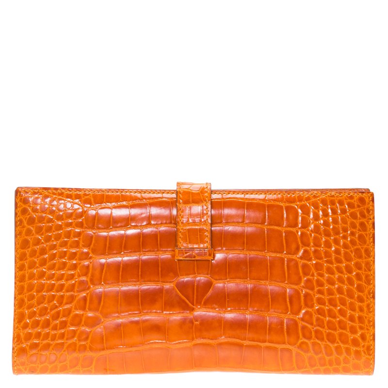 Hermes Orange Alligator Bearn Gusset Wallet Hermes