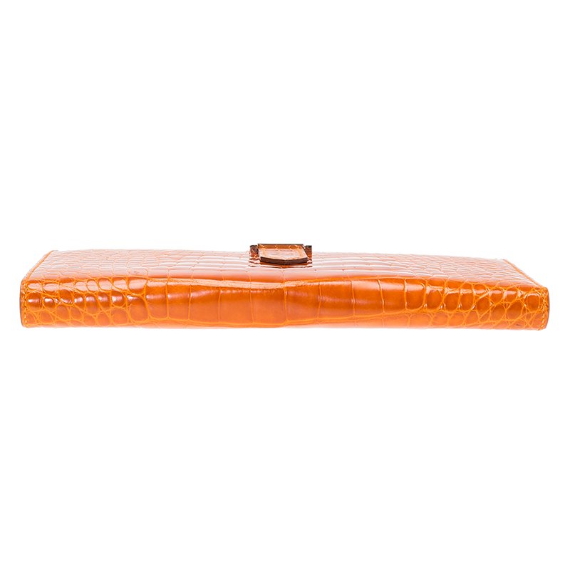 Béarn crocodile wallet Hermès Orange in Crocodile - 23895109