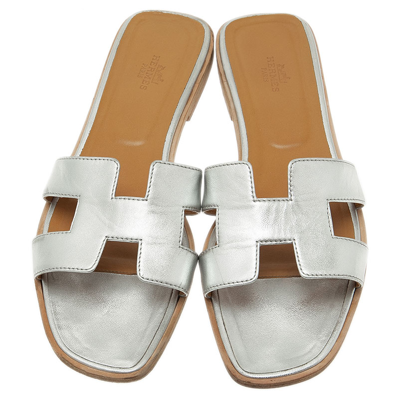 hermes silver sandals