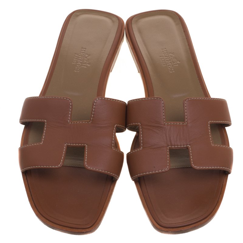 hermes brown flat sandals