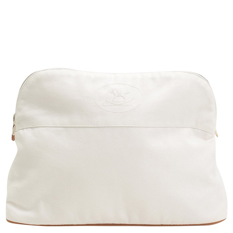 Hermes White Canvas GM BolideCosmetic Pouch