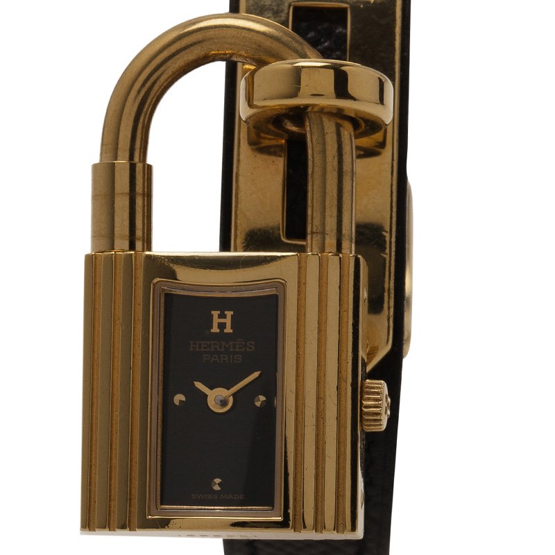 Hermes Black Gold-Plated Stainless Steel Kelly Women's Wristwatch 20MM