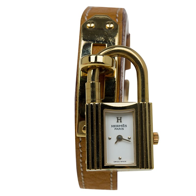 Pre Owned Hermes White Gold-Plated Stainless Steel Kelly Women's Wristwatch 20MM