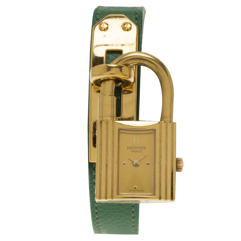 Hermes Champagne Gold-Plated Steel Kelly Women's Wristwatch 20MM 