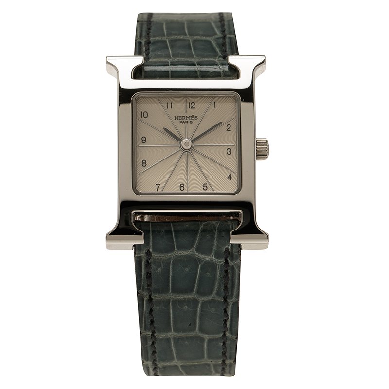 Pre Owned Hermes White Stainless Steel Heure H Women's Wristwatch 21MM