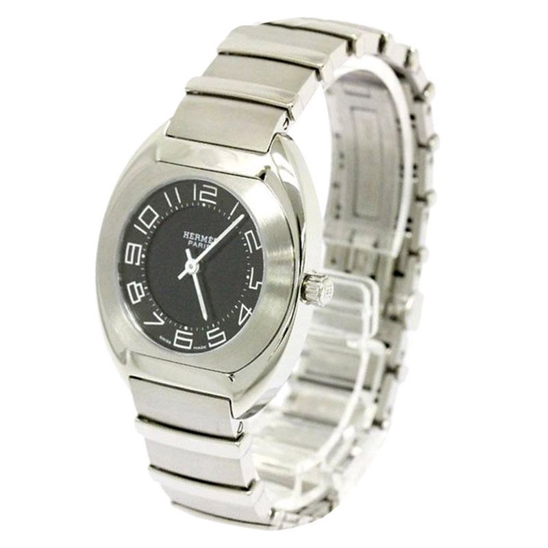 Pre Owned Hermes Black Stainless Steel Espace Women's Wristwatch 31MM