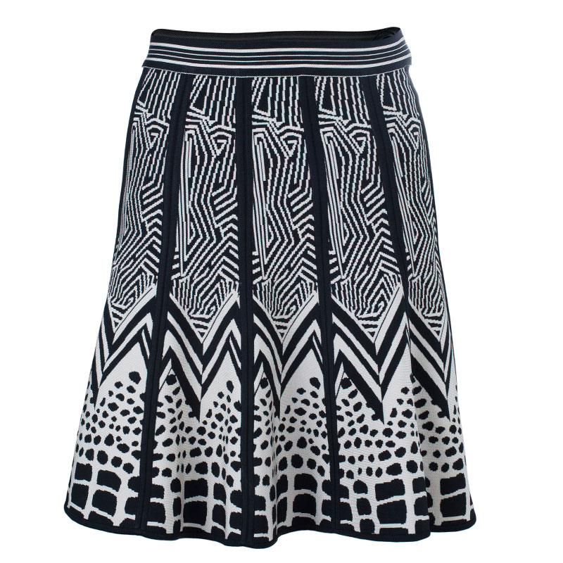 Pre Owned Herve Leger Black and White Bandage Skirt XS