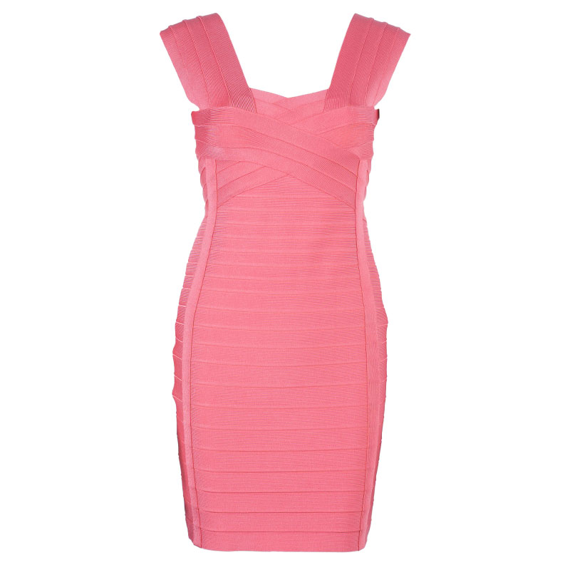 Pre Owned فستان هيرفي ليدجر بانديدج خوخي M