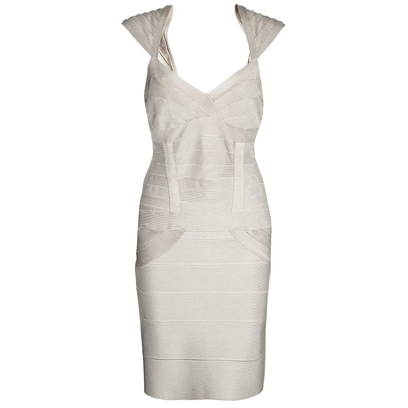مملوكة مسبقًا Herve Leger Beige Bandage Dress M