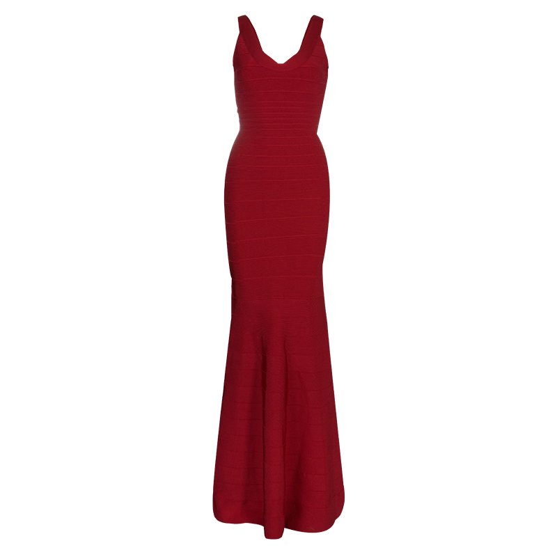 Herve Leger Red Bandage Flared Bottom Ellen Gown S