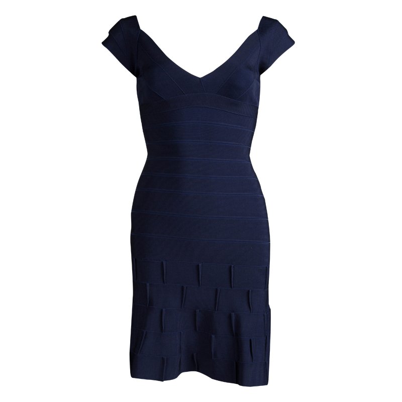 فستان هيرفي ليجي بانتدج تريكو أزرق كحلي حافة واسعة S