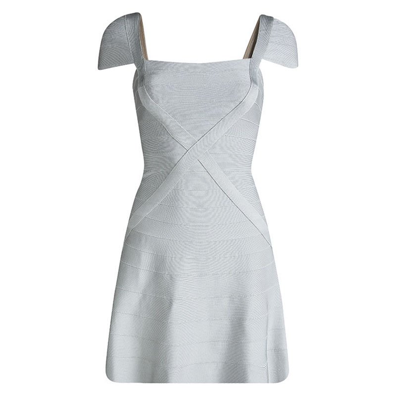 Pre Owned فستان هيرفي ليجي ماكايلا بانتدج رصاصي ثلجي S