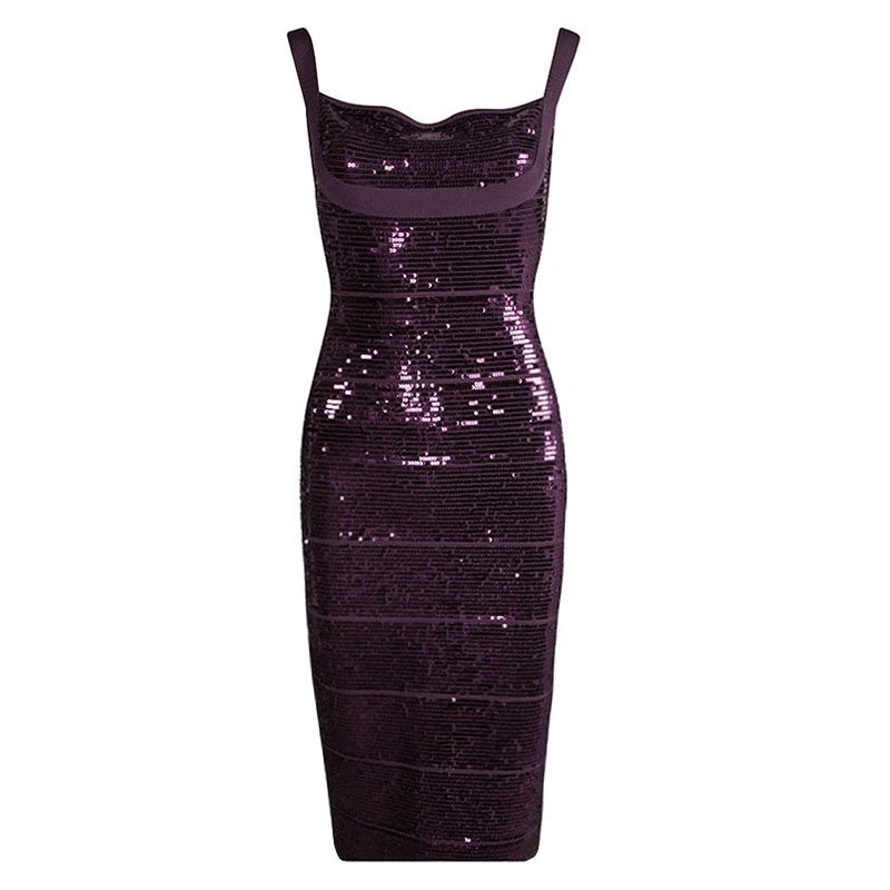 Pre Owned فستان هيرفي ليجي بانتدج برقوقي مزخرف ترتر بلا أكمام M