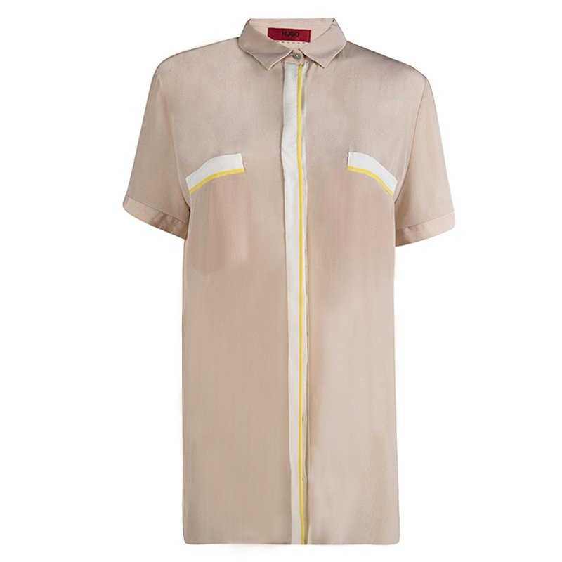 Hugo By Hugo Boss Pastel Pink Silk Button Front Elphie Blouse L