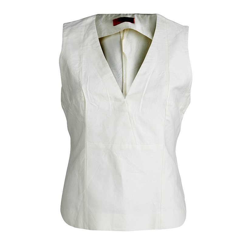 Pre Owned Hugo by Hugo Boss Cream Sleeveless Cotton Top M