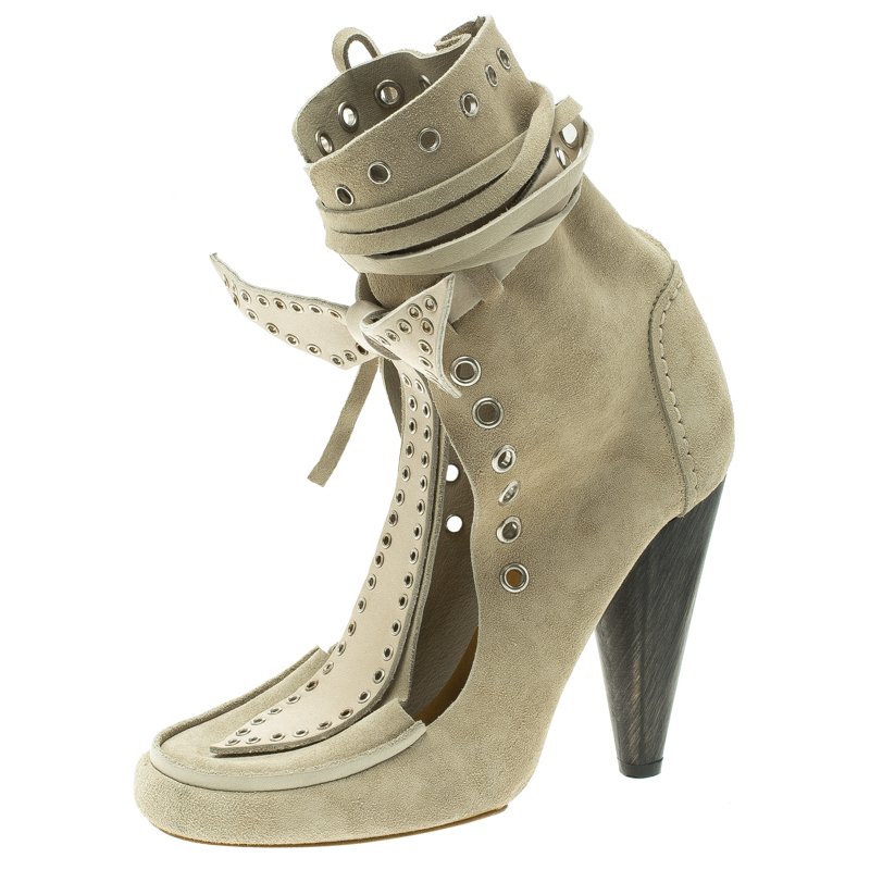 Pre Owned Isabel Marant Beige Suede Milla Eyelet Ankle Boots Size 38