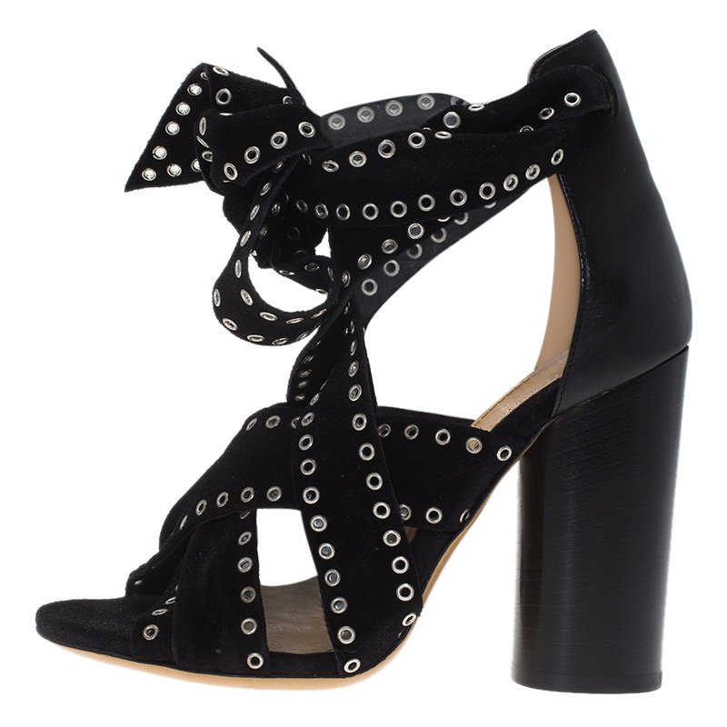 Isabel Marant Black Eyelet Suede Aydan Wrap Around Sandals Size 36