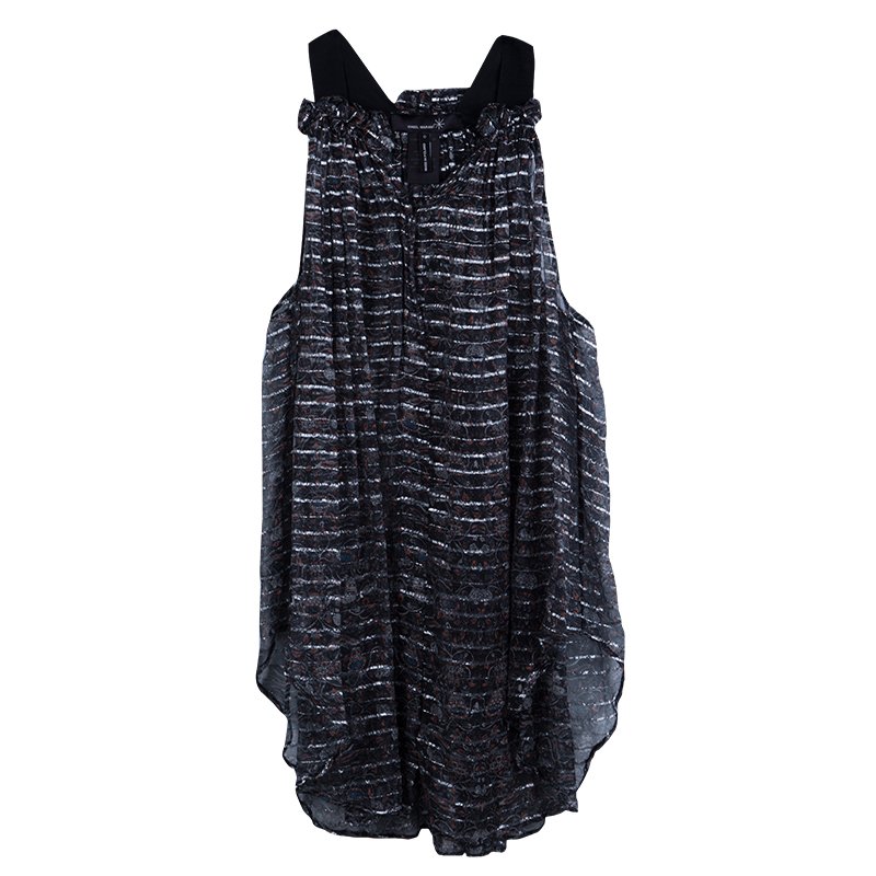 Isabel Marant Black Printed  Silk Sheer Sleeveless Top XS