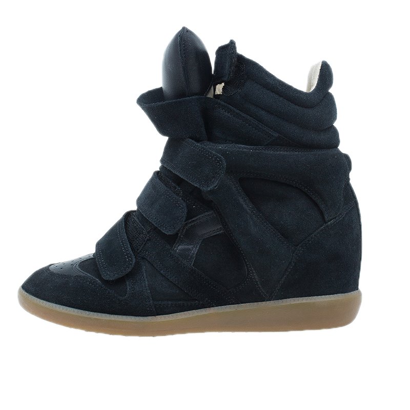 Pre Owned Isabel Marant Black Suede Bekett Wedge Sneakers Size 37