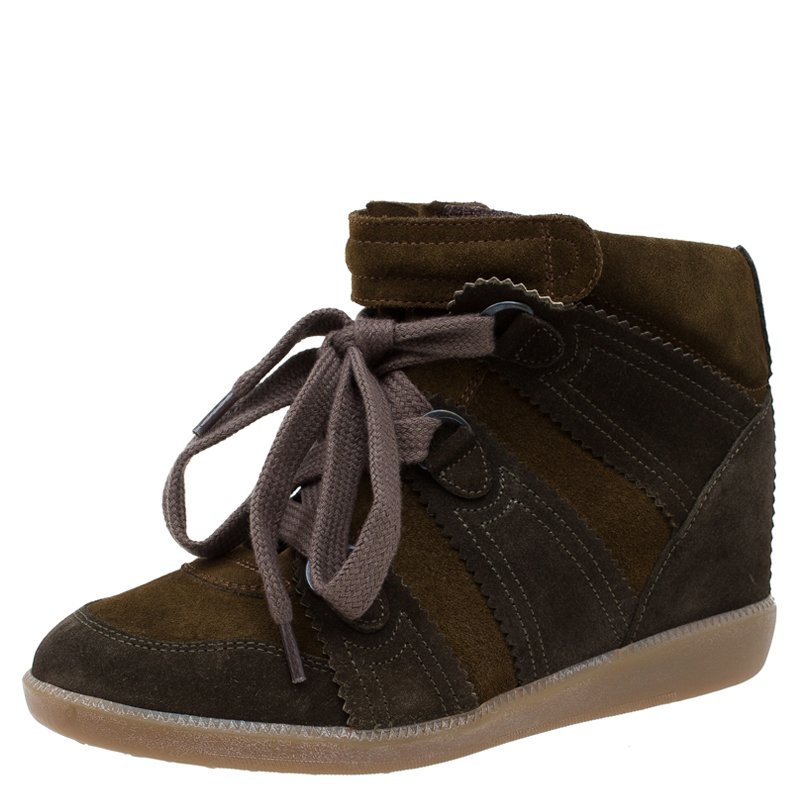 Pre Owned Isabel Marant Two Tone Suede Bobby Lace Up Wedge Sneakers Size 36