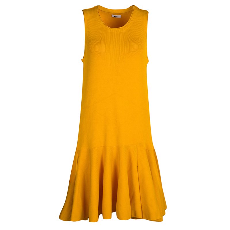 Pre Owned Issa Mango Yellow Knit Viola Fit and Flare Sleeveless Dress M